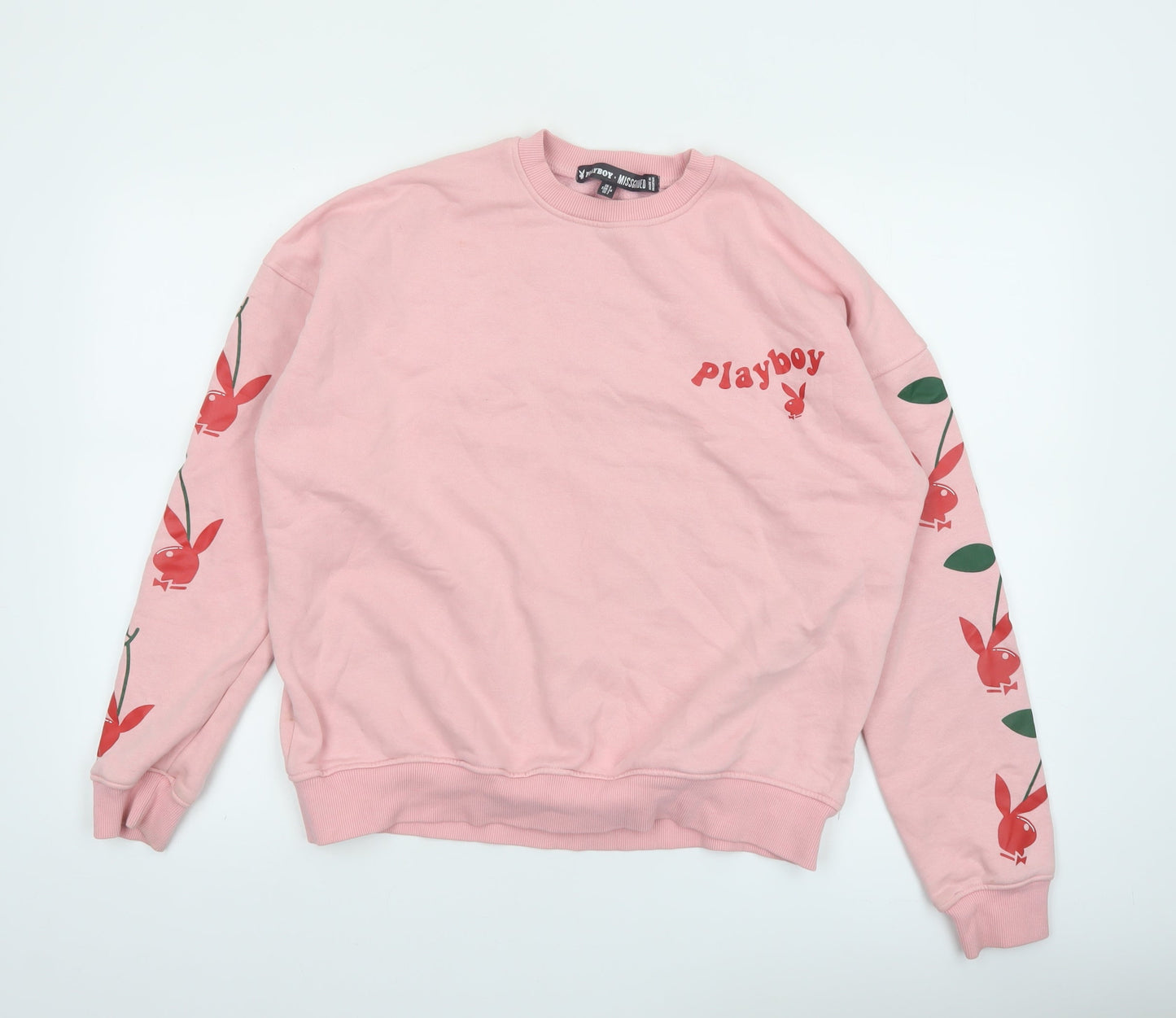 Playboy x Missguided Pink Crew Neck Sweatshirt UK 6 Women's Cotton Blend