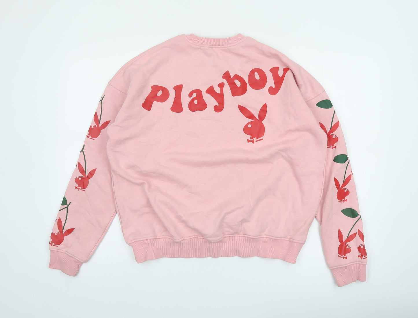 Playboy x Missguided Pink Crew Neck Sweatshirt UK 6 Women's Cotton Blend