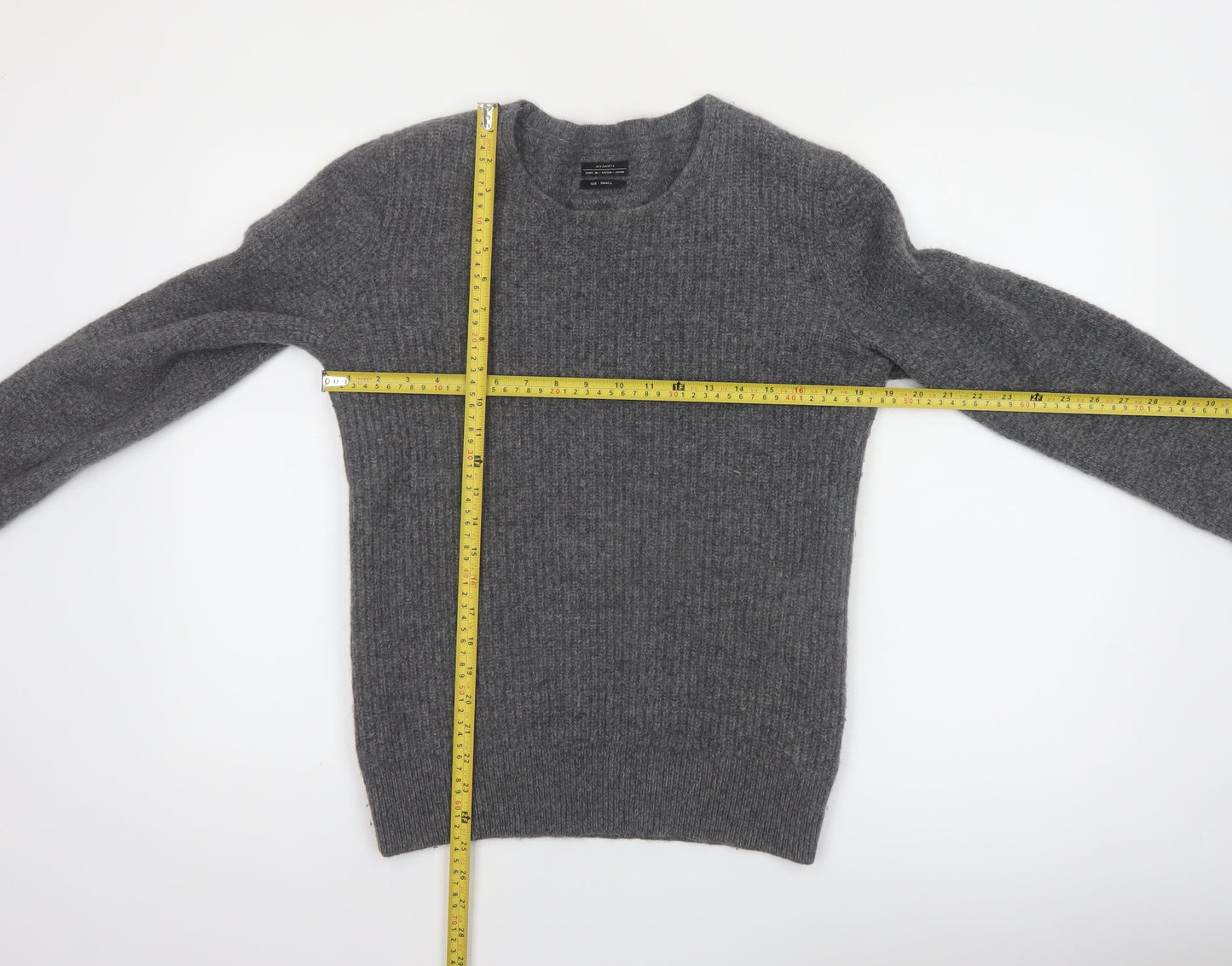 AllSaints Men's Grey Wool Blend Crew Neck Jumper Size S