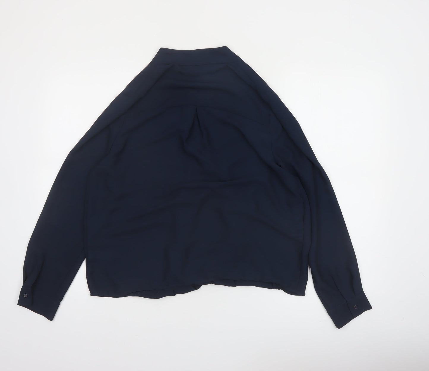 Topshop Women Blue Wrap Blouse Size 12 Long Sleeve V-Neck