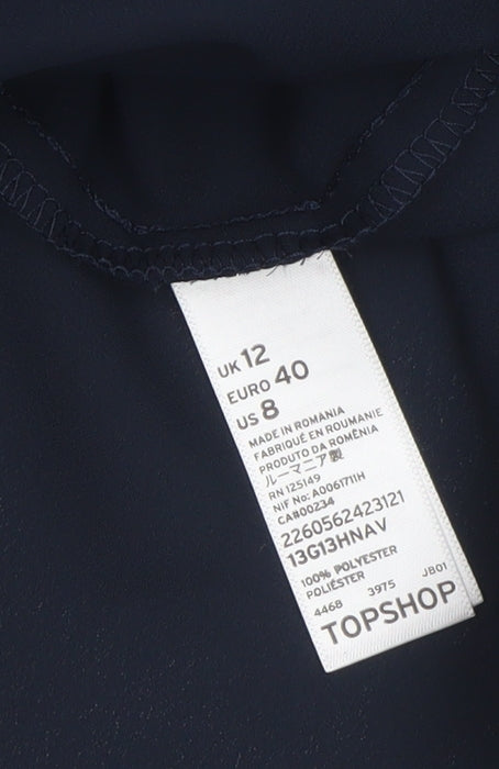 Topshop Women Blue Wrap Blouse Size 12 Long Sleeve V-Neck