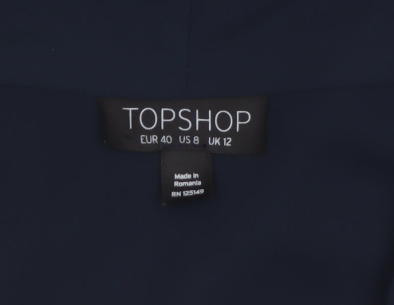 Topshop Women Blue Wrap Blouse Size 12 Long Sleeve V-Neck