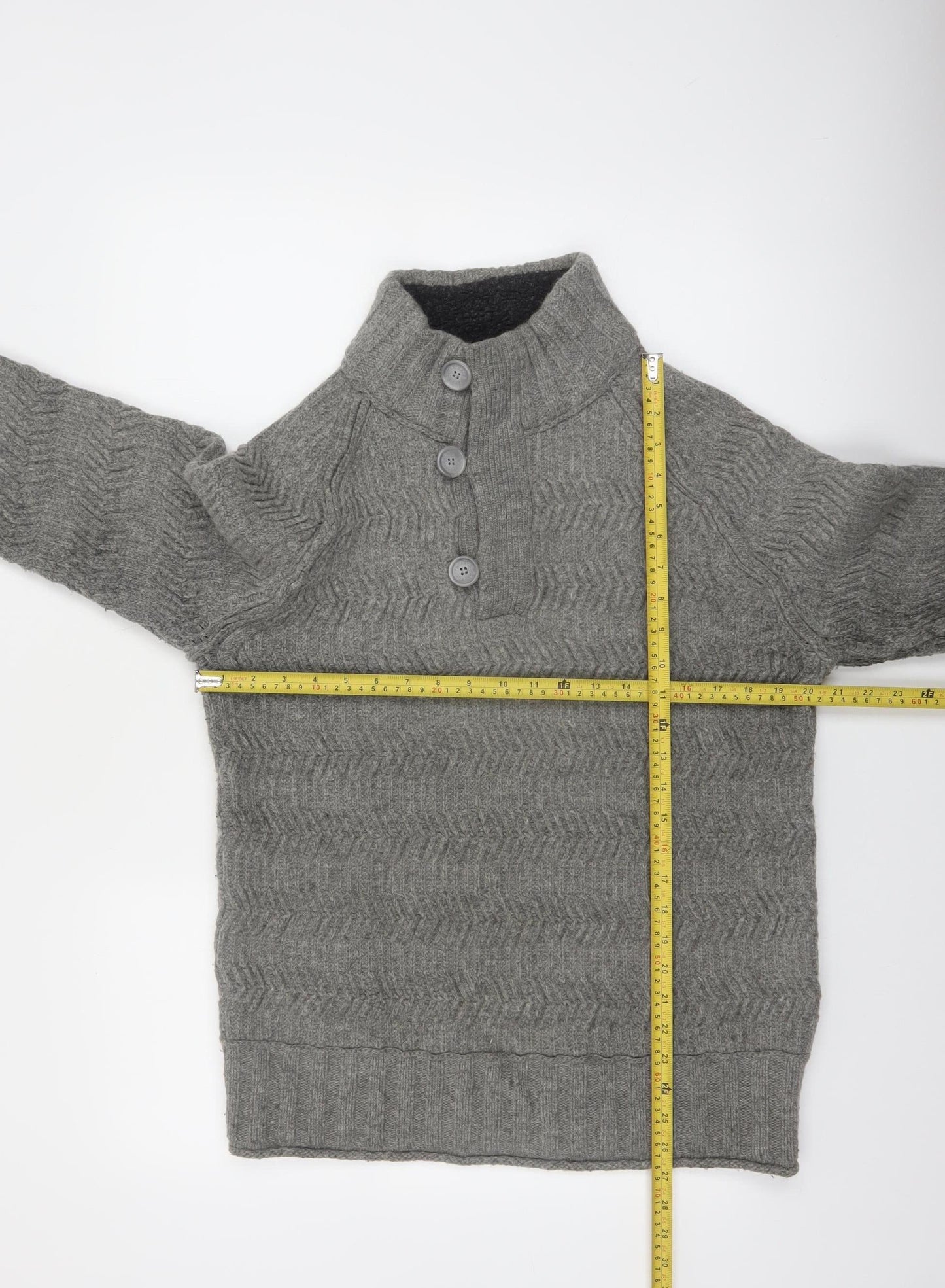 Fat Face Mens Grey Wool Henley Jumper Medium Knit High Neck