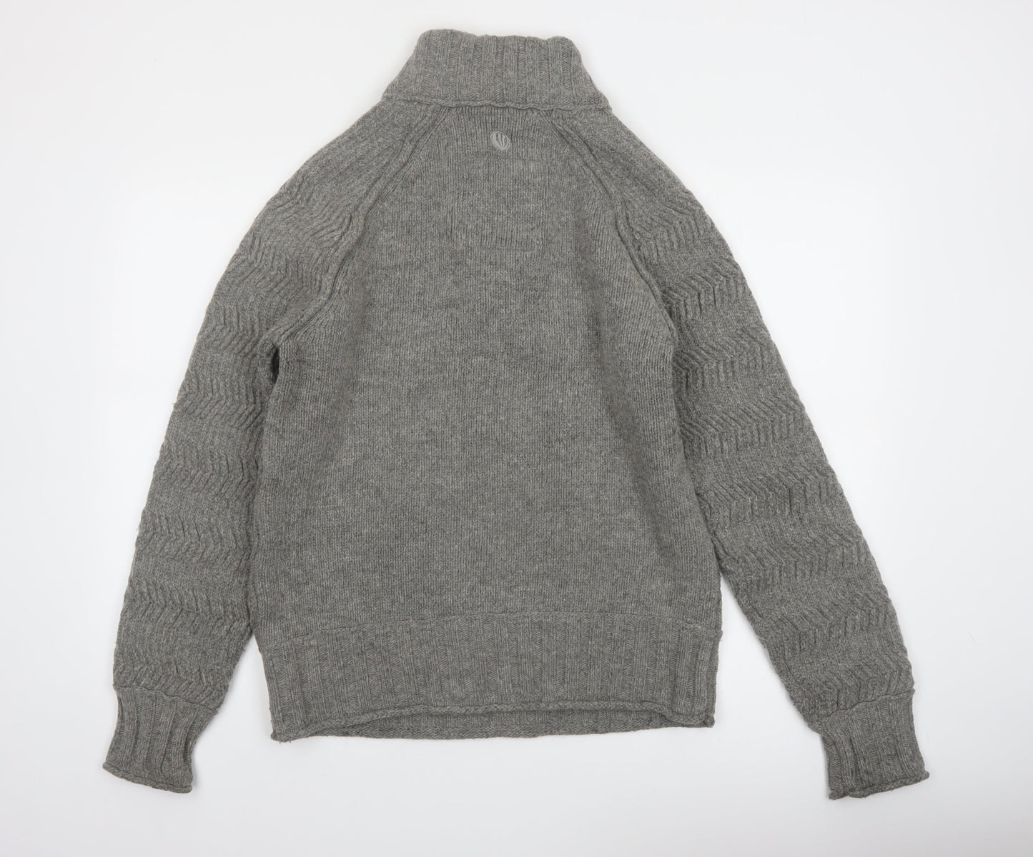 Fat Face Mens Grey Wool Henley Jumper Medium Knit High Neck