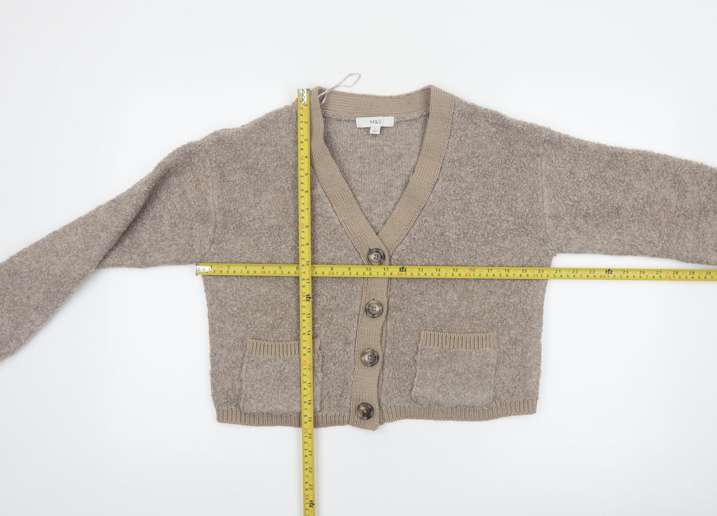 Marks and Spencer Women Beige Wool Blend Button Cardigan Size S