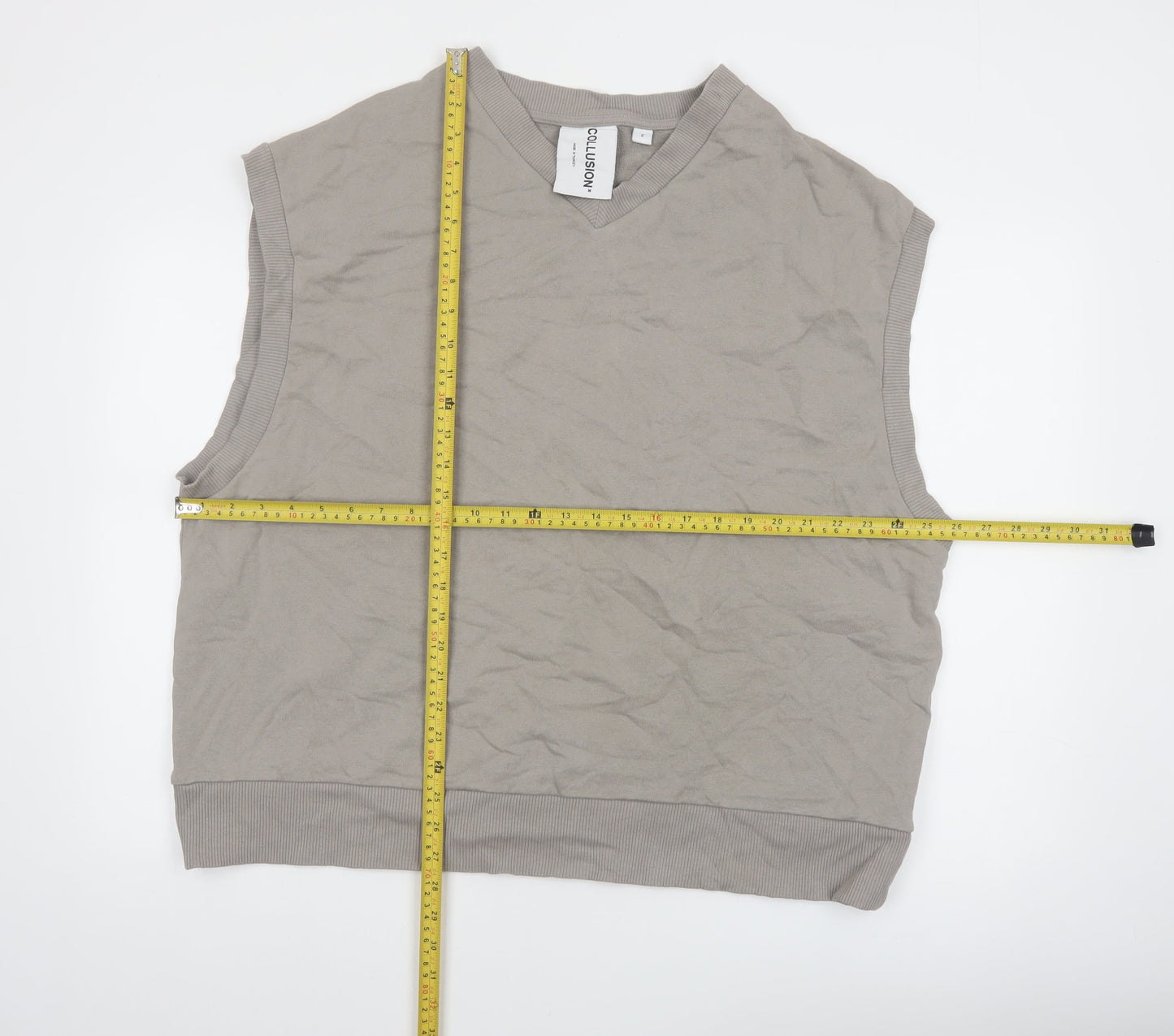 Collusion Women Beige Sleeveless Vest Hoodie Medium Cotton Casual