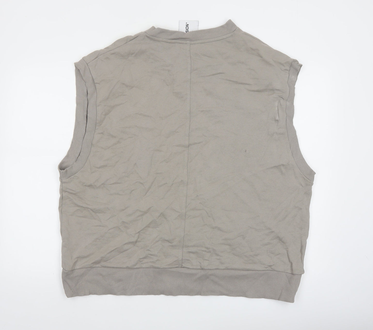 Collusion Women Beige Sleeveless Vest Hoodie Medium Cotton Casual