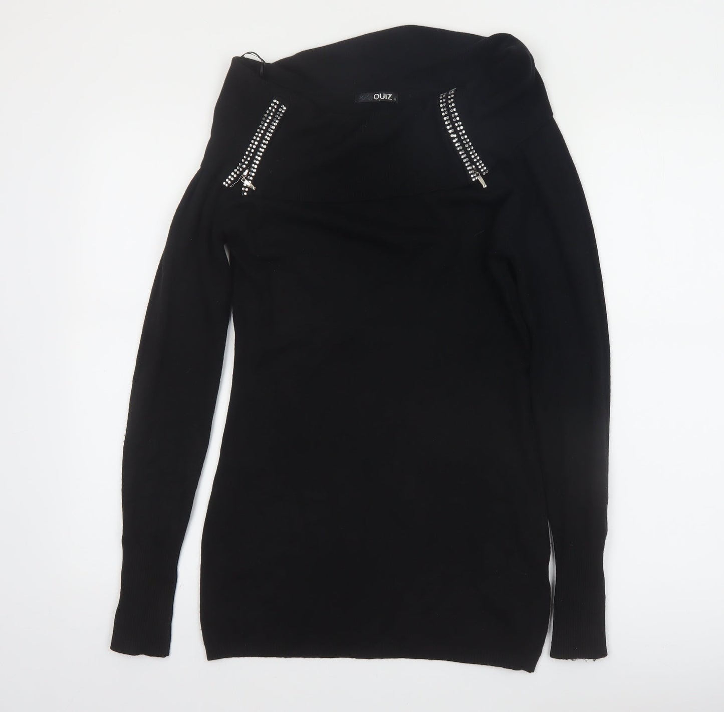 Quiz Women’s Black Cowl Neck Zip Detail Long Sleeve Jumper Size 12