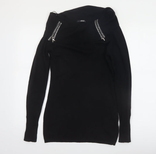 Quiz Women’s Black Cowl Neck Zip Detail Long Sleeve Jumper Size 12