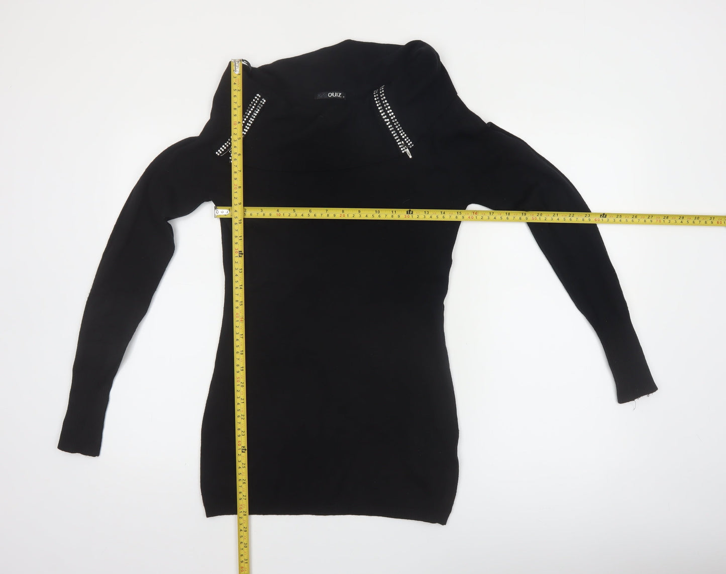 Quiz Women’s Black Cowl Neck Zip Detail Long Sleeve Jumper Size 12