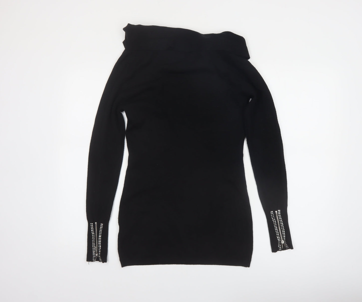 Quiz Women’s Black Cowl Neck Zip Detail Long Sleeve Jumper Size 12