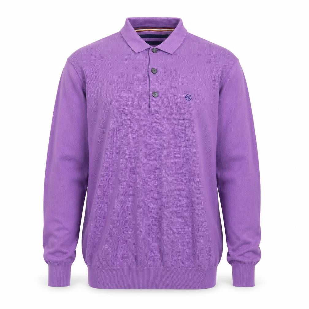 André Mens Purple XL Long Sleeve 100% Cotton Polo Shirt
