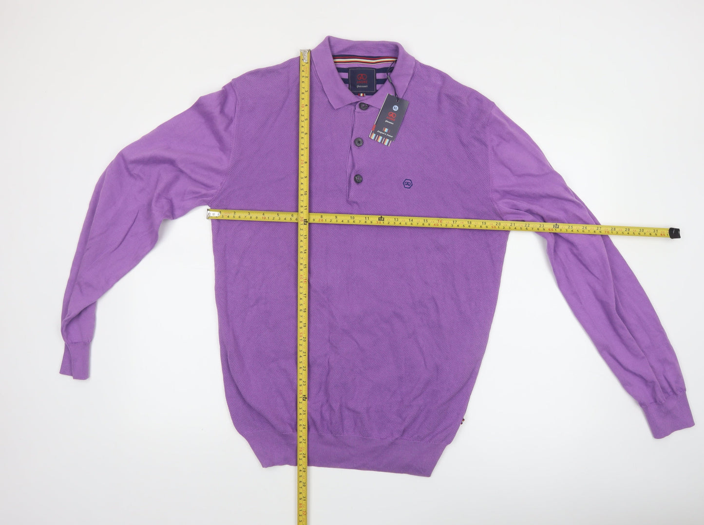 André Mens Purple XL Long Sleeve 100% Cotton Polo Shirt