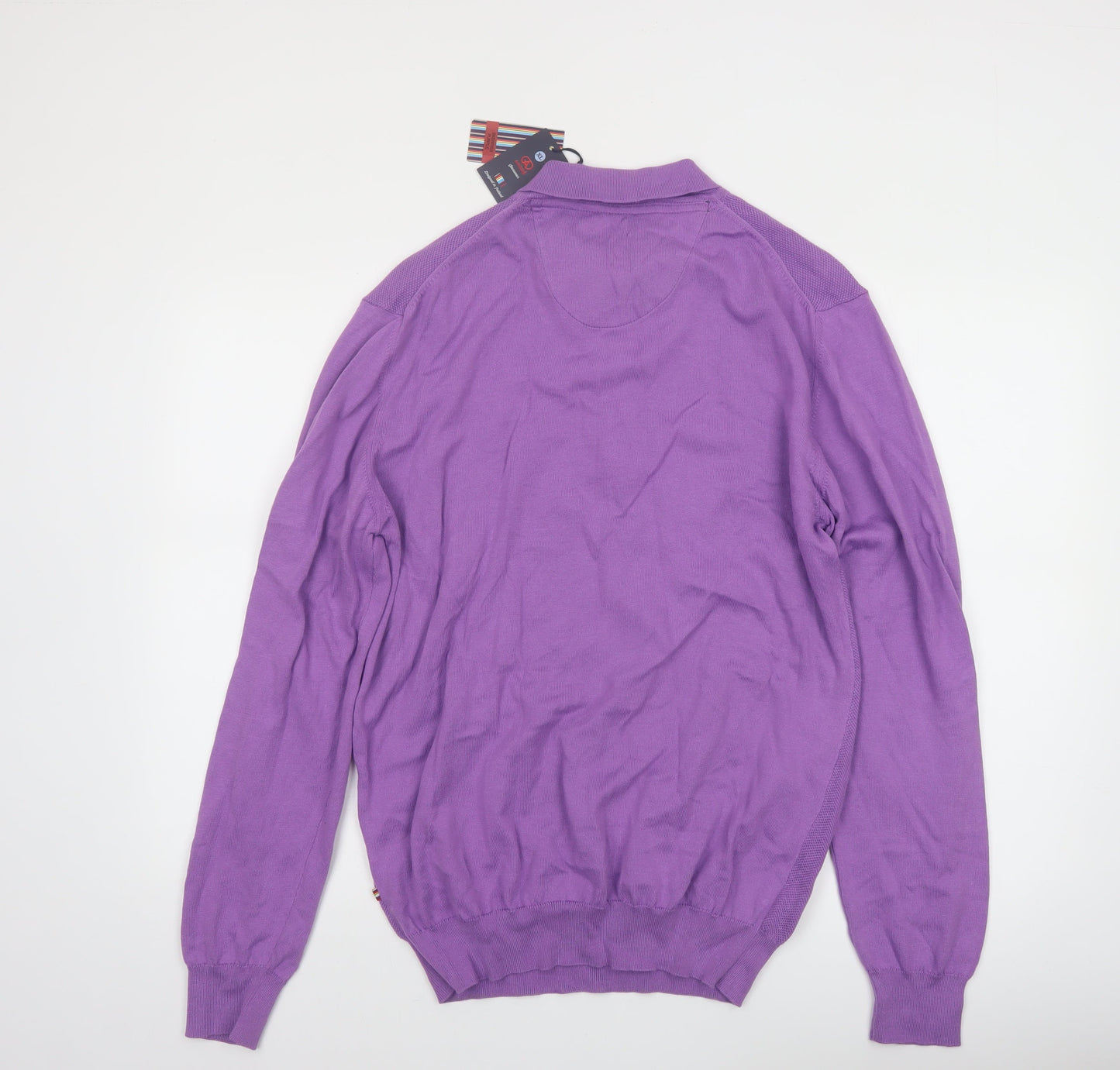 André Mens Purple XL Long Sleeve 100% Cotton Polo Shirt