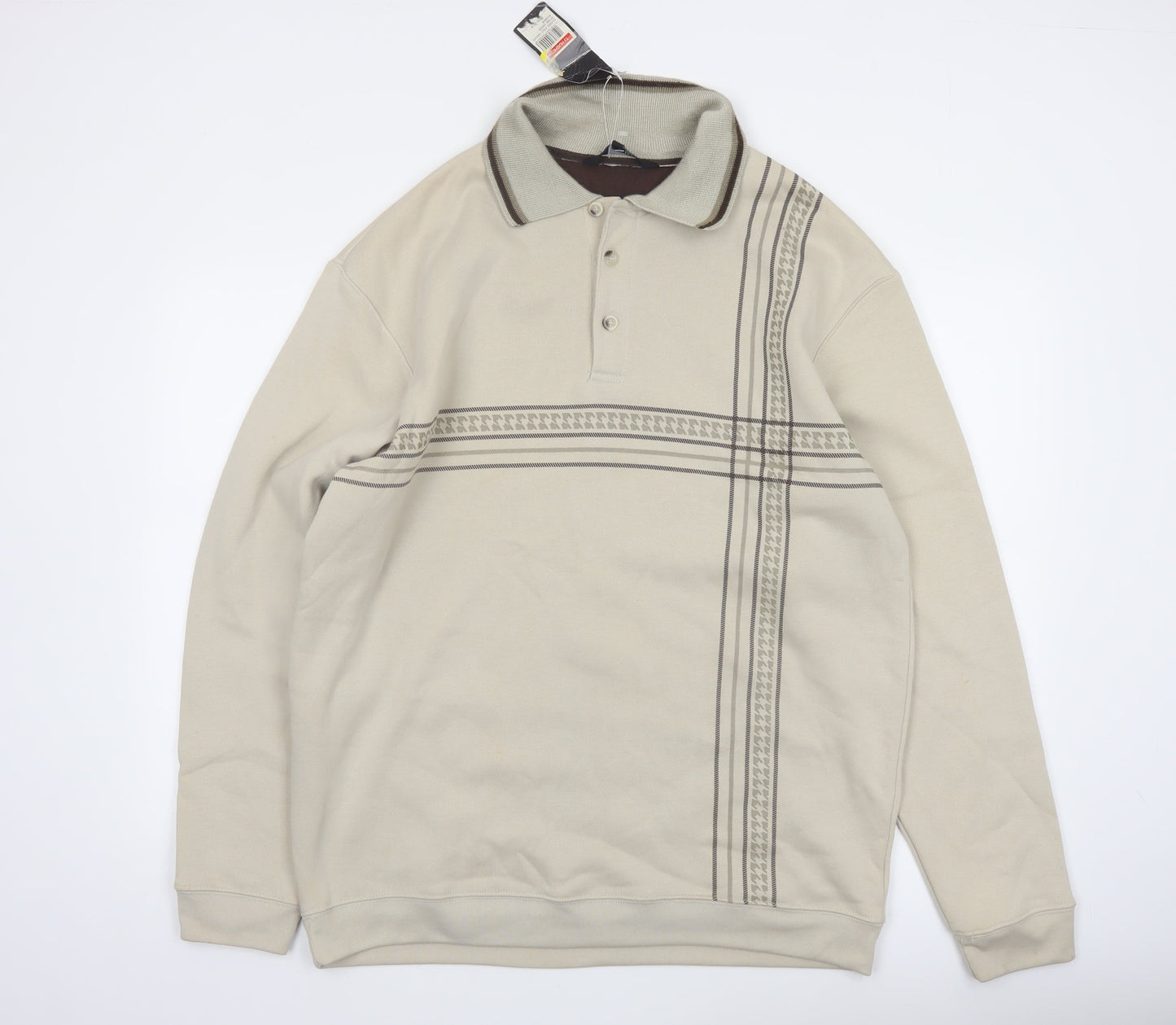 Vintage Men's Beige Collared XL Henley Sweatshirt