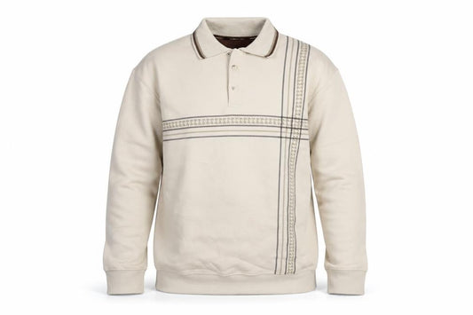 Vintage Men's Beige Collared XL Henley Sweatshirt