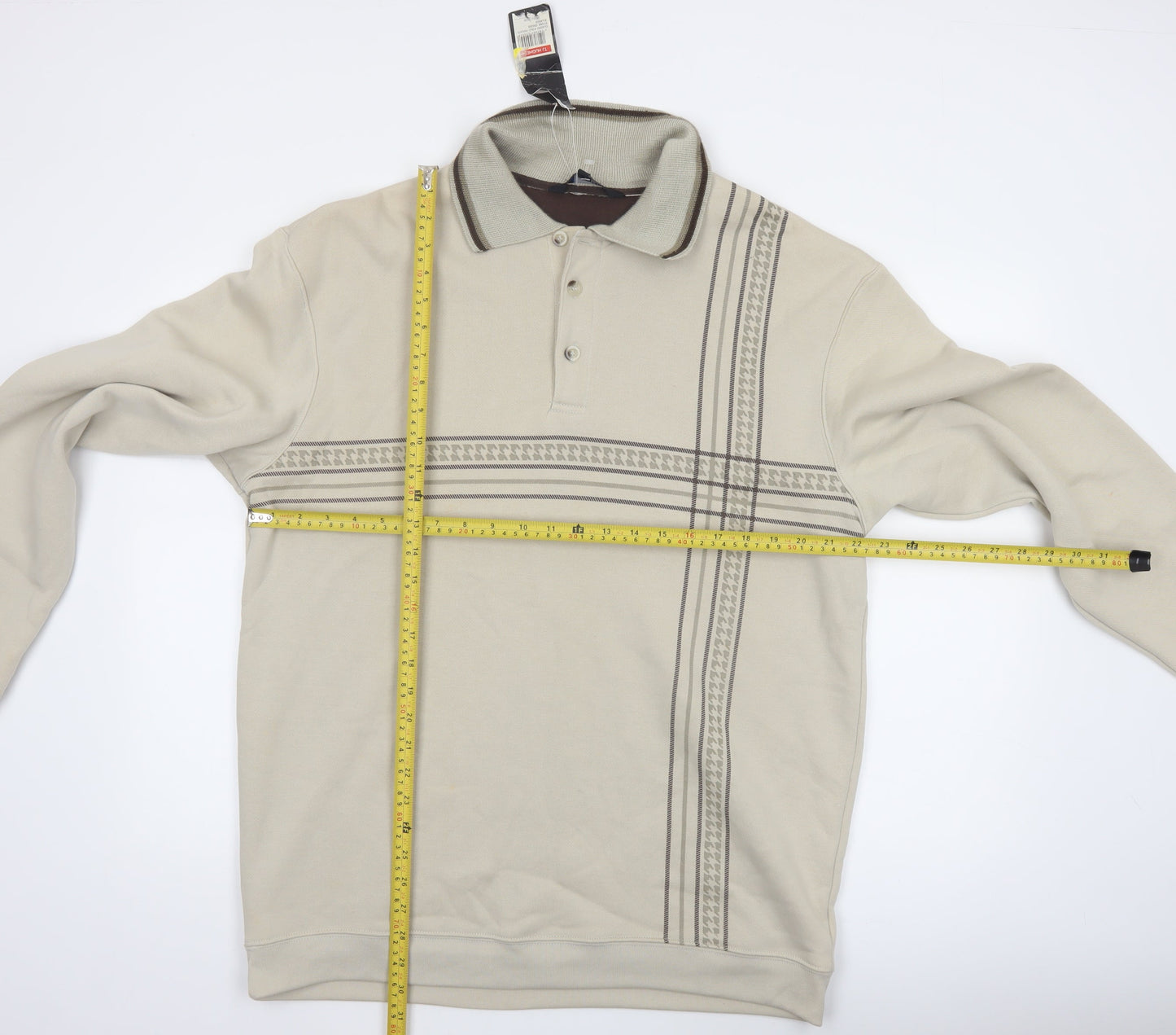 Vintage Men's Beige Collared XL Henley Sweatshirt