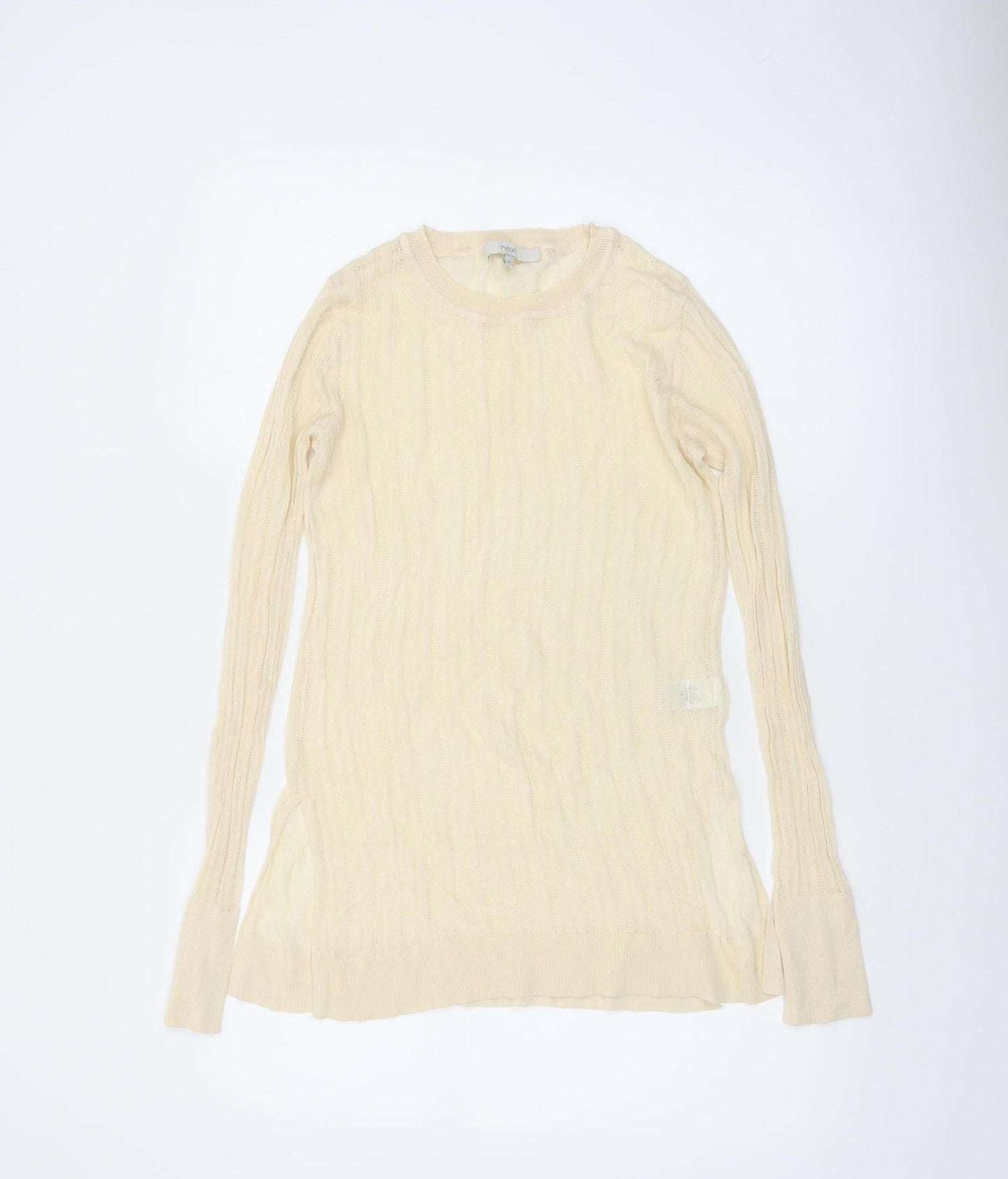 Next Women Beige Knit Long Sleeve Basic Crew Neck Top Size 10