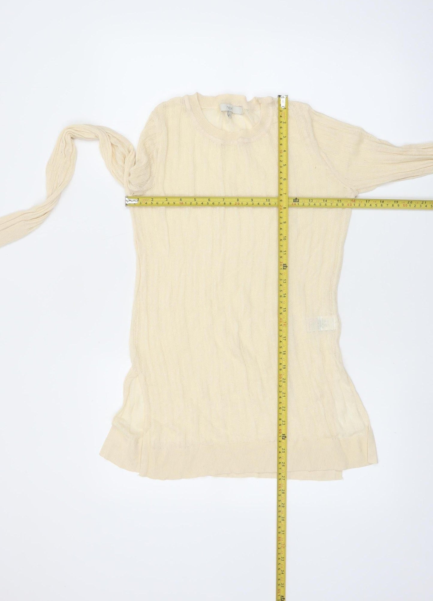 Next Women Beige Knit Long Sleeve Basic Crew Neck Top Size 10