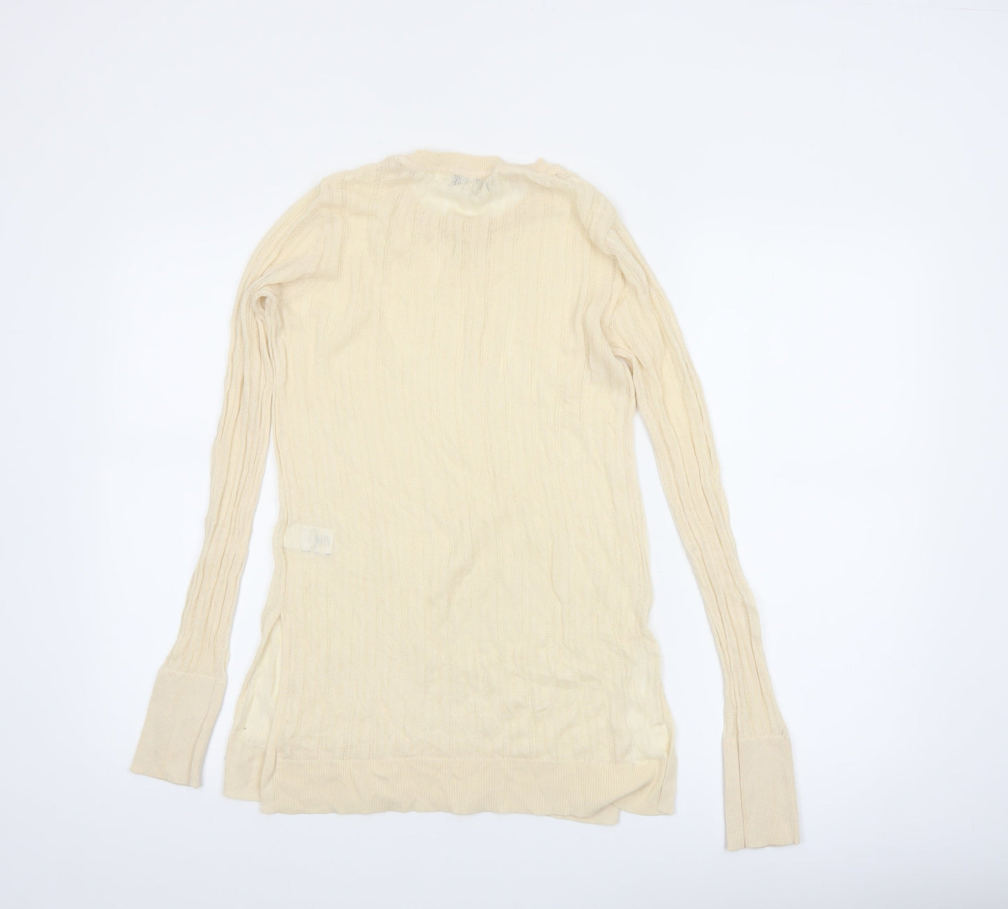 Next Women Beige Knit Long Sleeve Basic Crew Neck Top Size 10