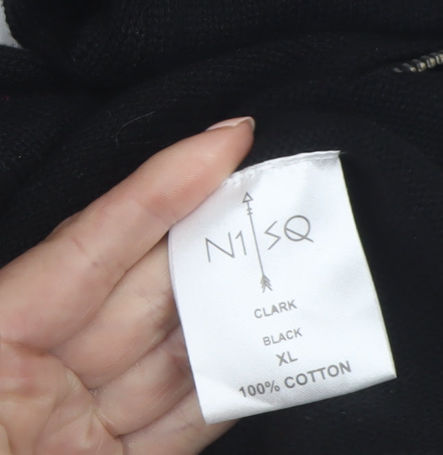 N1SQ Men's Black XL Full Zip Cotton Hoodie with Drawstring