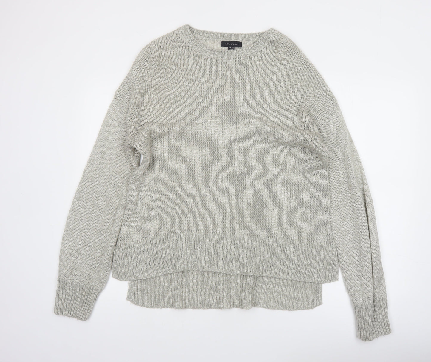 New Look Women Grey Knit Acrylic Crew Neck Pullover Jumper Size M