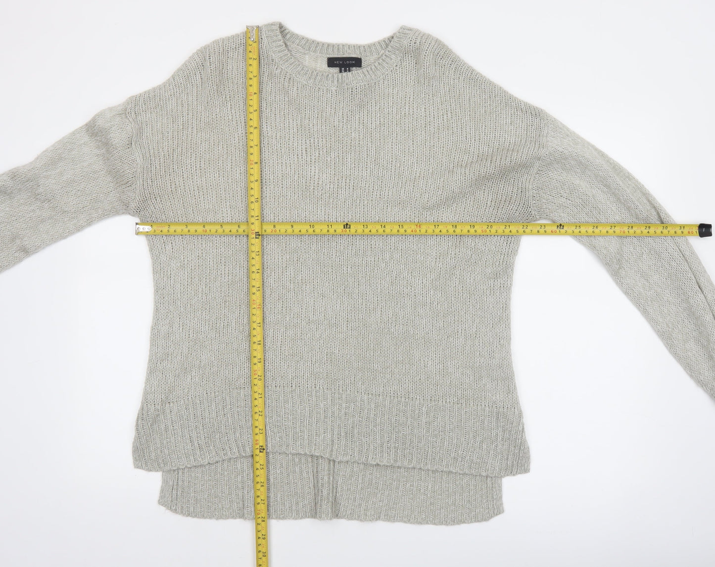 New Look Women Grey Knit Acrylic Crew Neck Pullover Jumper Size M