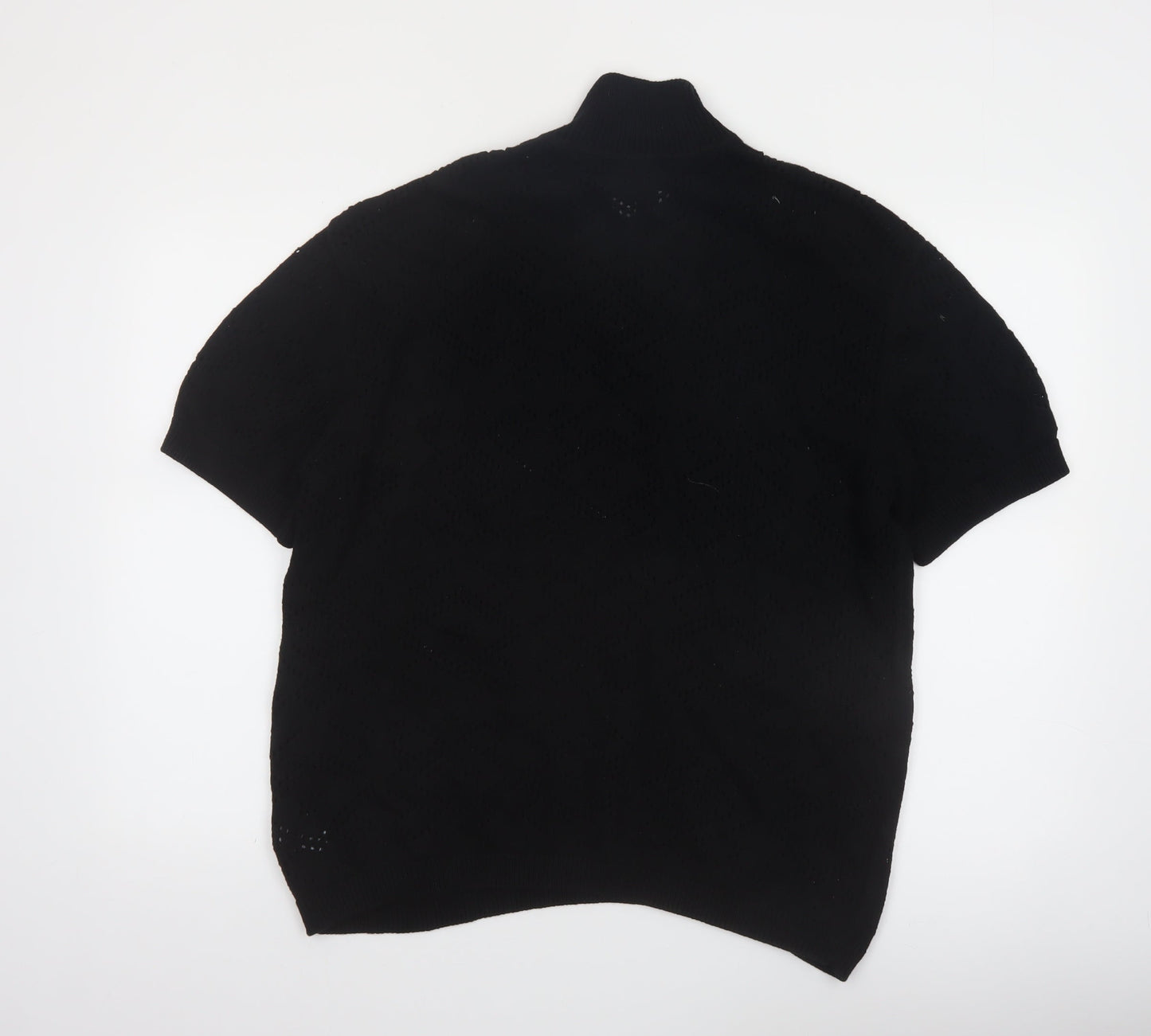 H&M Men's Black Relaxed Fit Cotton Short Sleeve Henley Jumper M