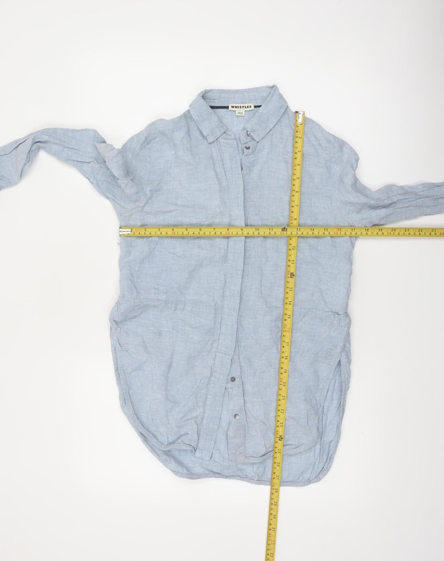 Whistles Women Blue Linen Long Sleeve Collared Button-Up Shirt UK 4