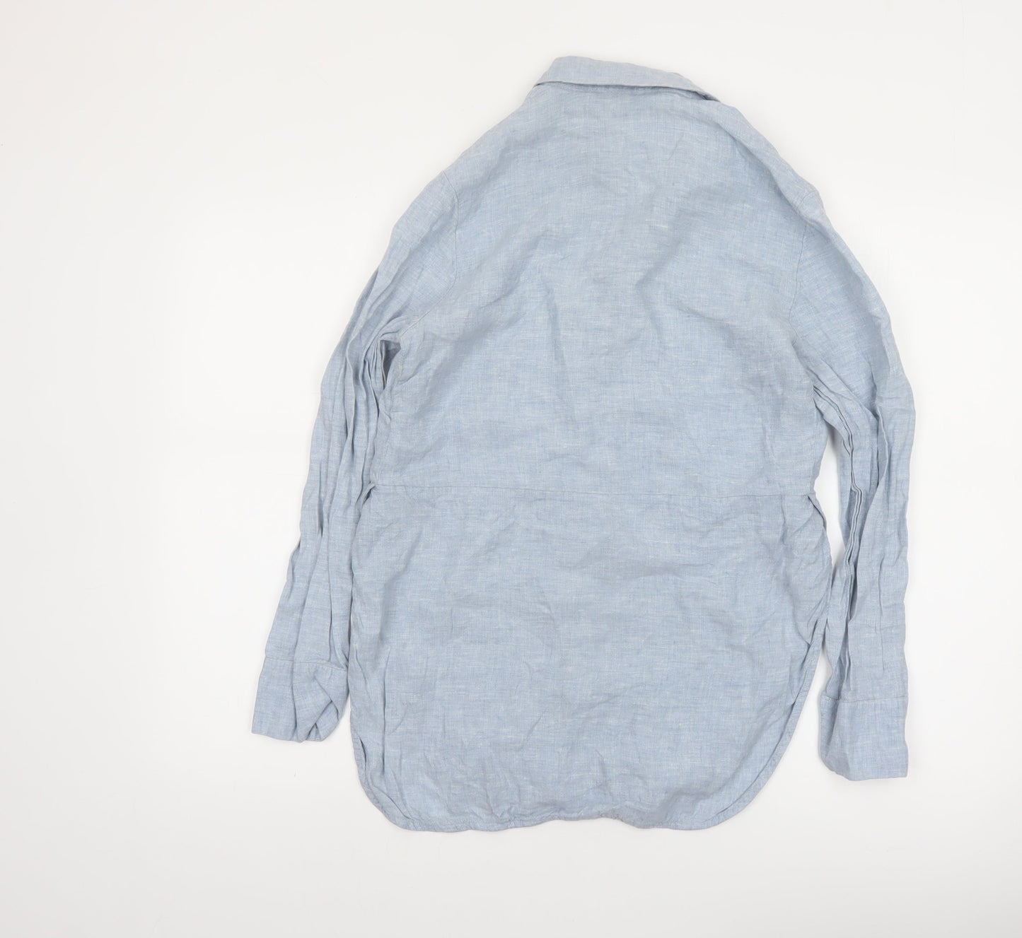 Whistles Women Blue Linen Long Sleeve Collared Button-Up Shirt UK 4