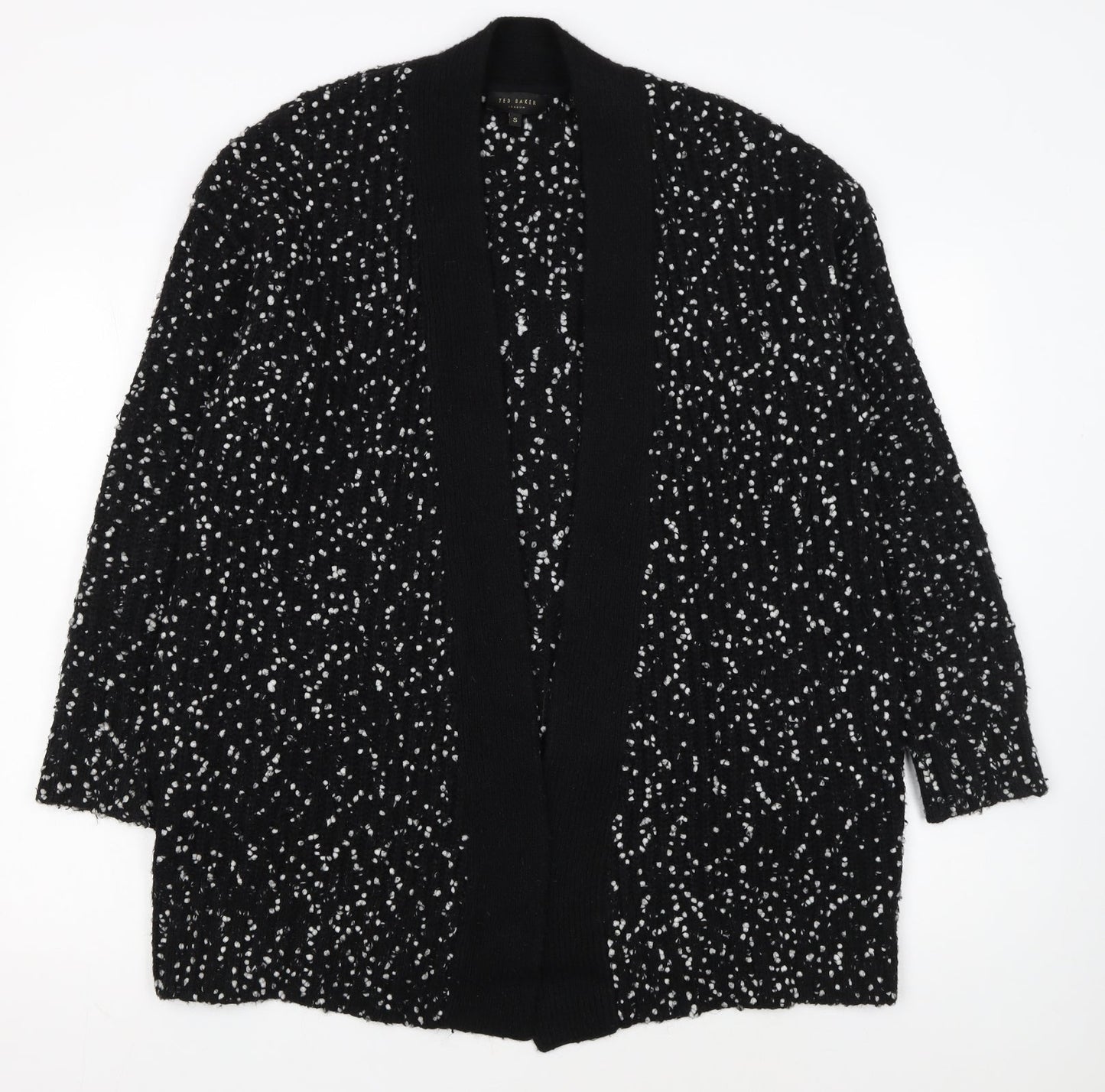 Ted Baker Women's Black White Cardigan S Open-Knit Bouclé Relaxed