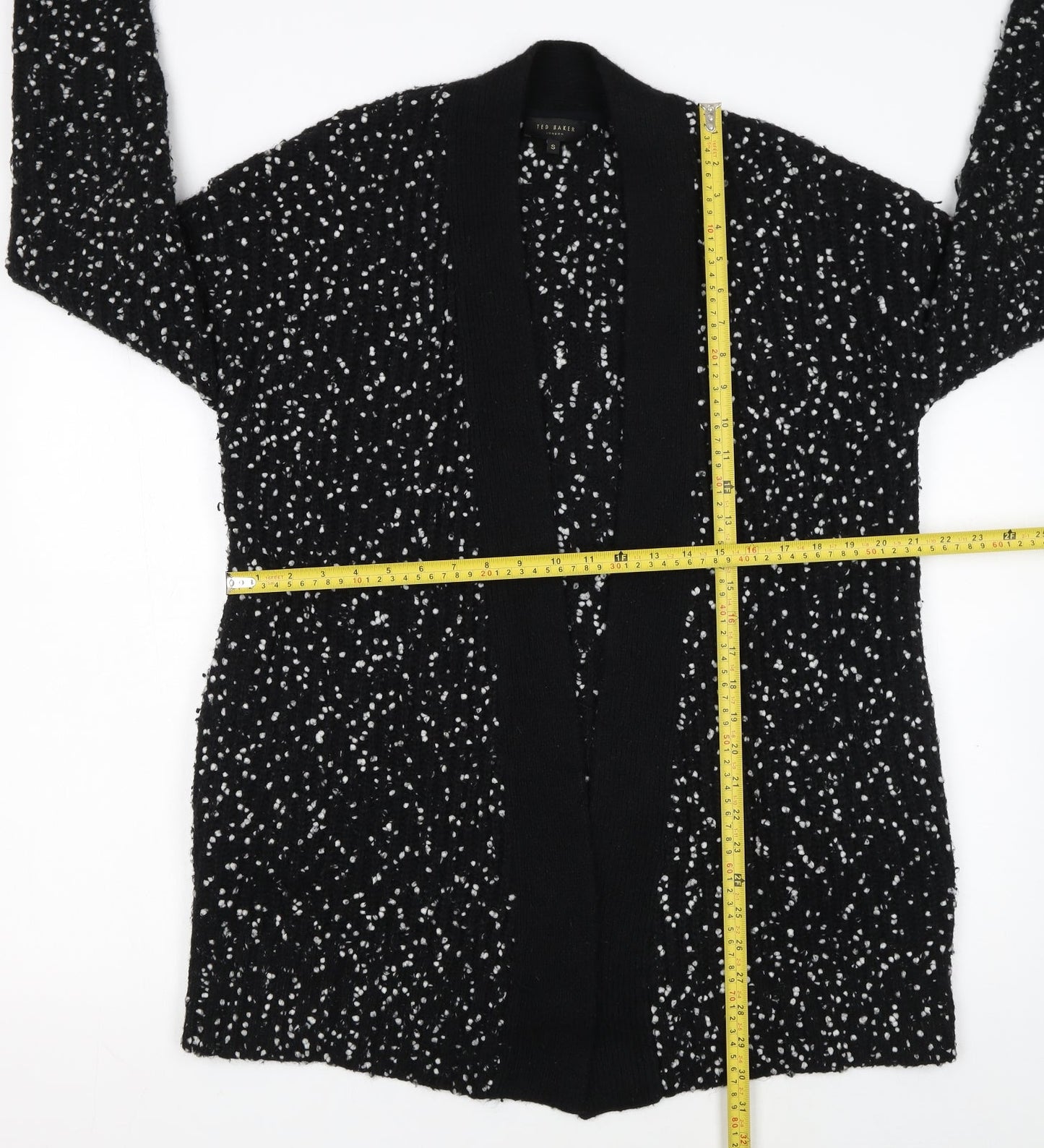 Ted Baker Women's Black White Cardigan S Open-Knit Bouclé Relaxed