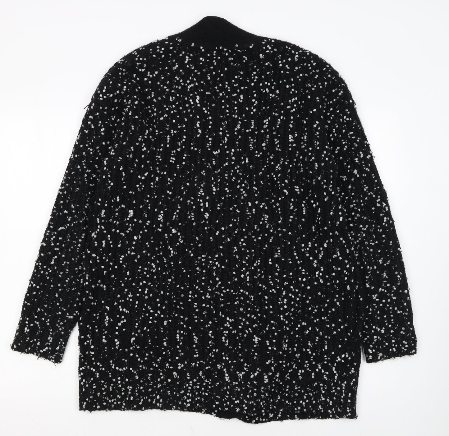 Ted Baker Women's Black White Cardigan S Open-Knit Bouclé Relaxed