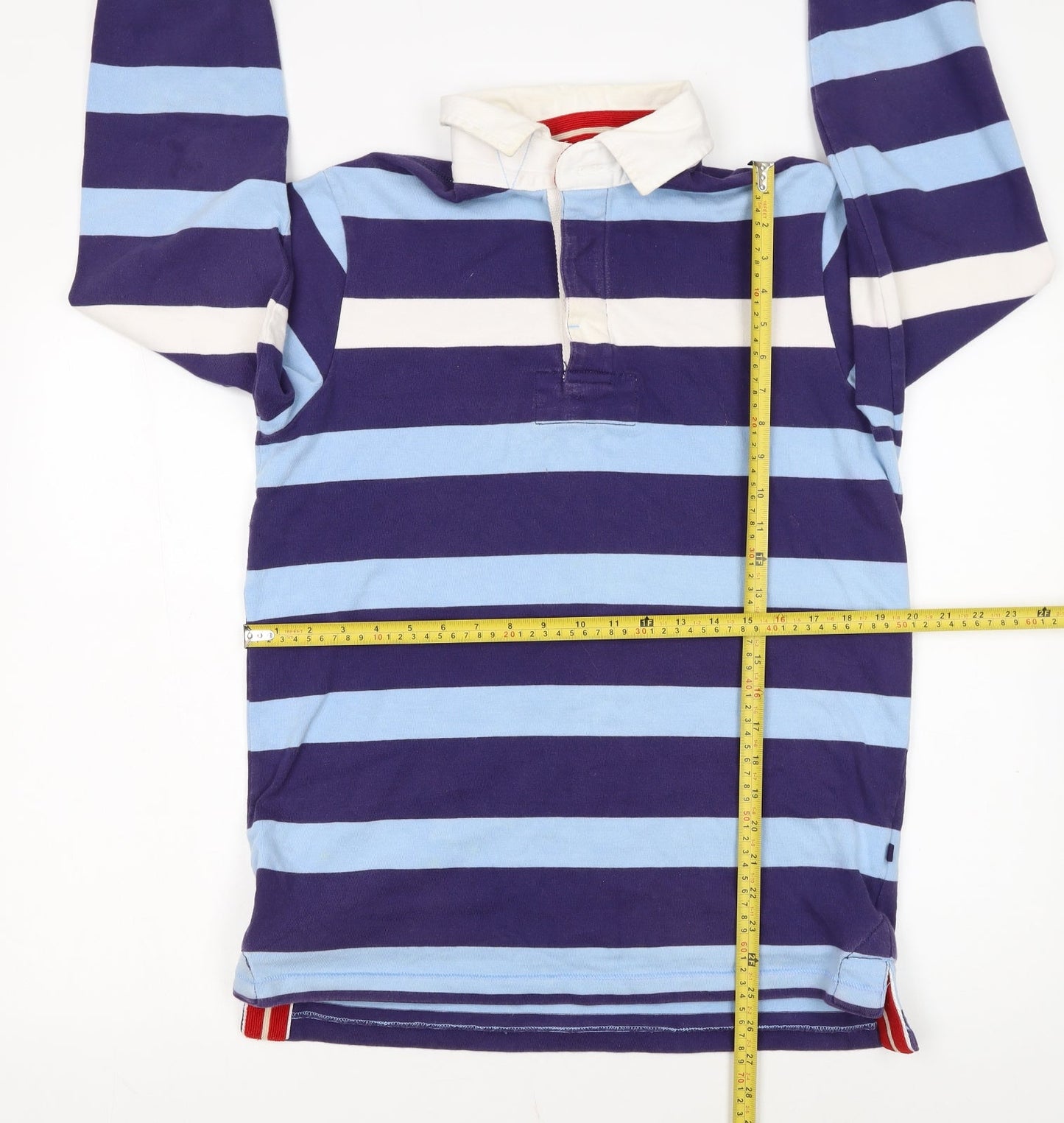 Boden Men’s Blue Striped Long Sleeve Rugby Polo Shirt Size S