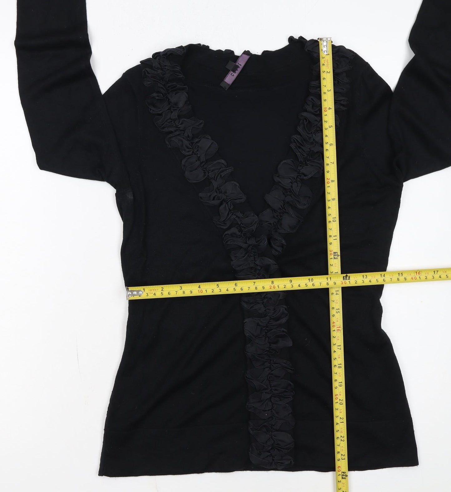 Coast Womens Black Size 10 Ruffle V-Neck Long Sleeve Cardigan