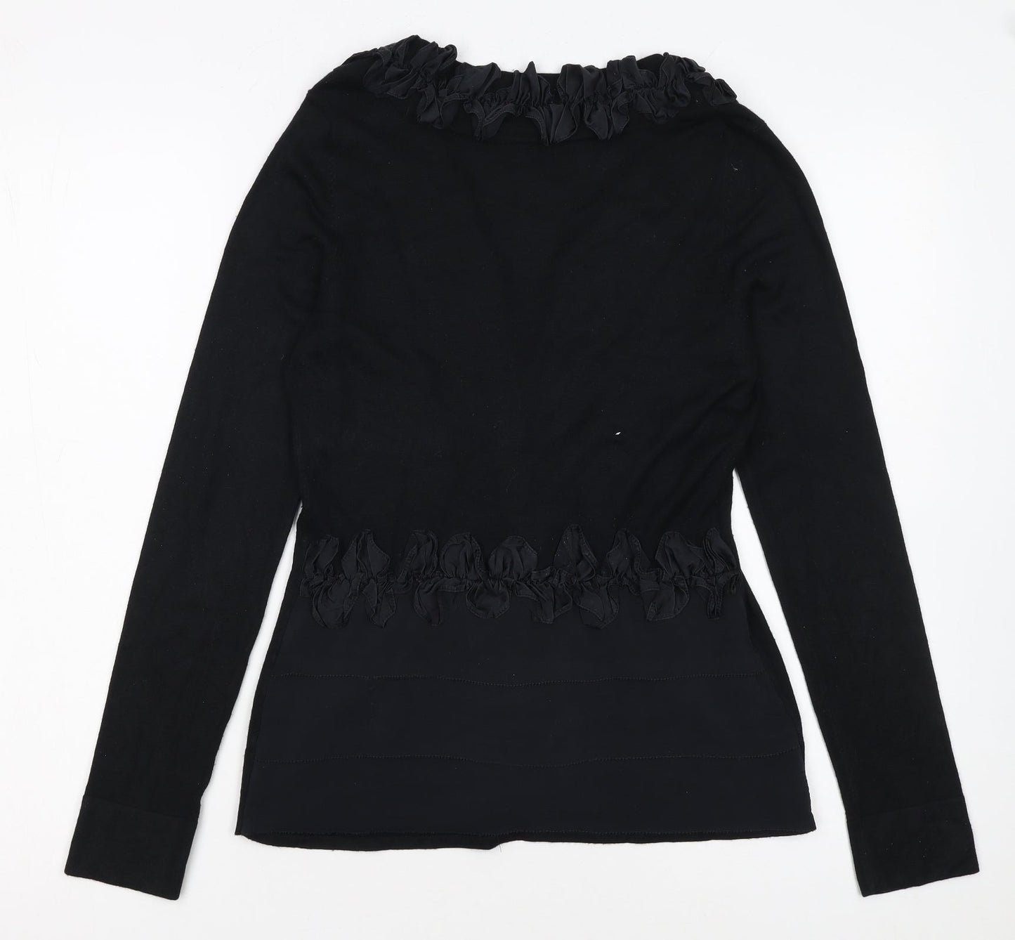 Coast Womens Black Size 10 Ruffle V-Neck Long Sleeve Cardigan