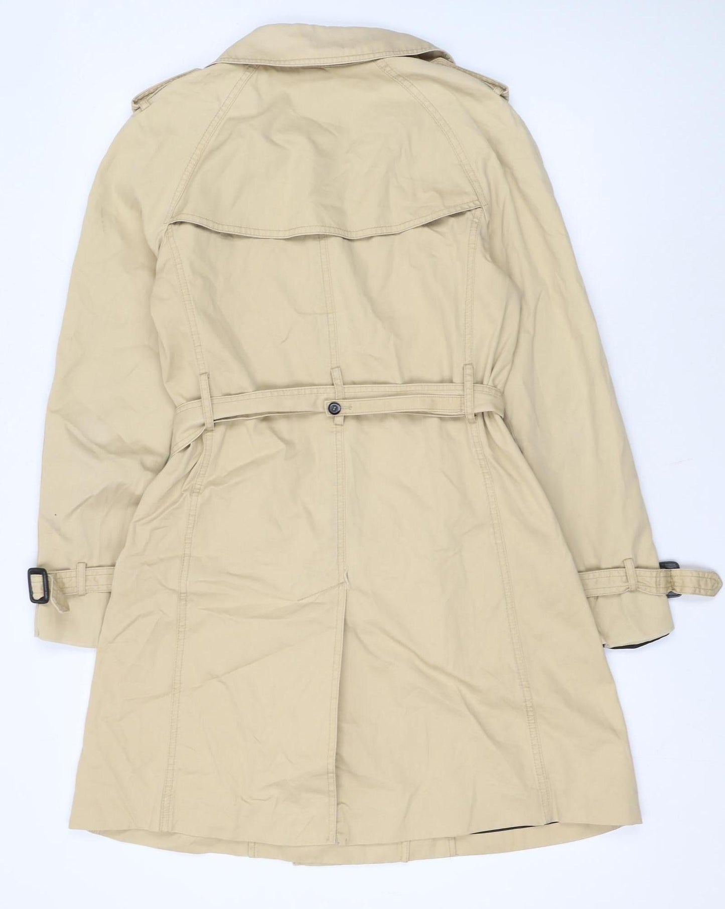 Zara Woman Beige Trench Coat Women's Size 12 Belted Cotton