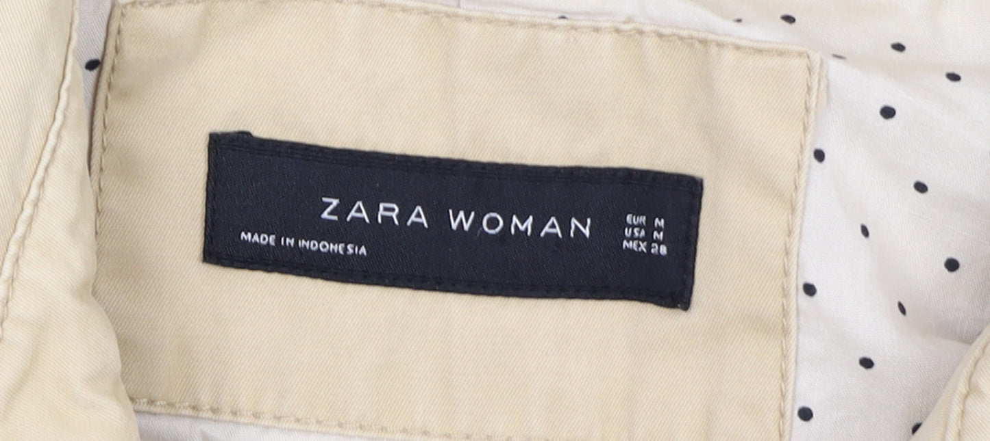 Zara Woman Beige Trench Coat Women's Size 12 Belted Cotton