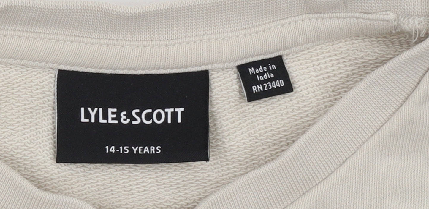 Lyle & Scott Boys Beige Cotton Crew Neck Logo Sweatshirt 14-15 Years