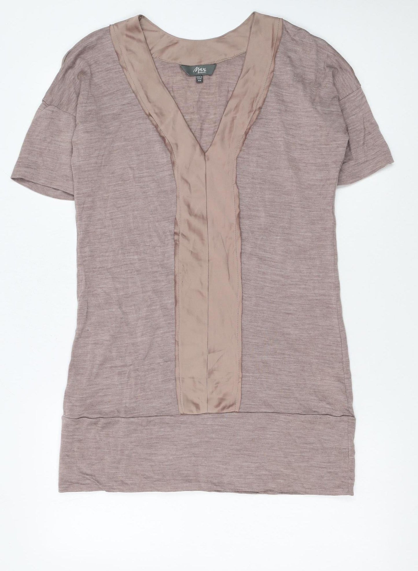 Max Womens Brown XS Shift Dress Wool V-Neck Short Sleeve