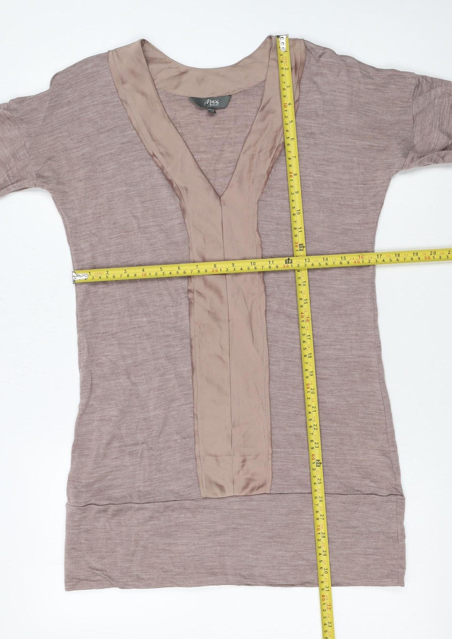 Max Womens Brown XS Shift Dress Wool V-Neck Short Sleeve