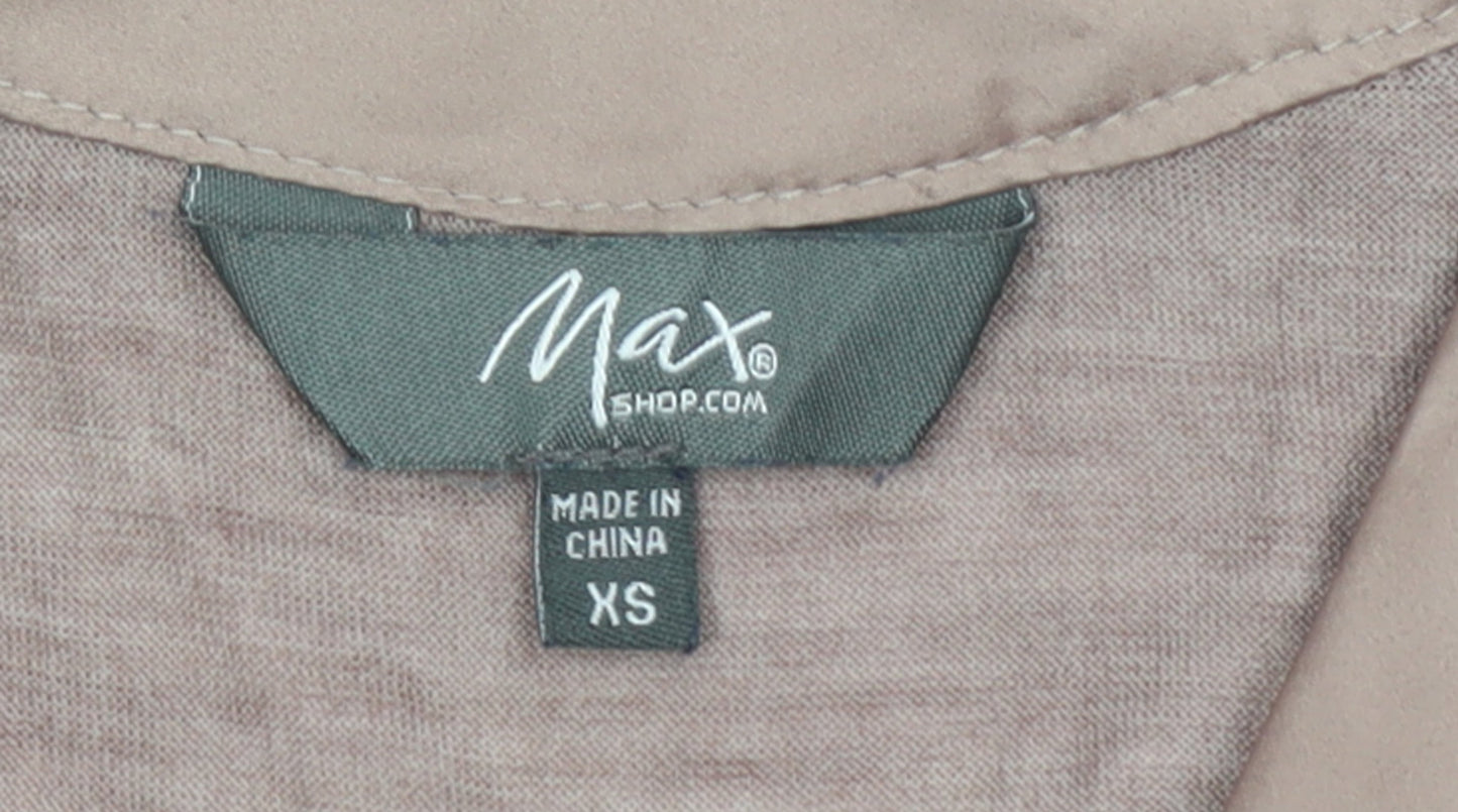 Max Womens Brown XS Shift Dress Wool V-Neck Short Sleeve
