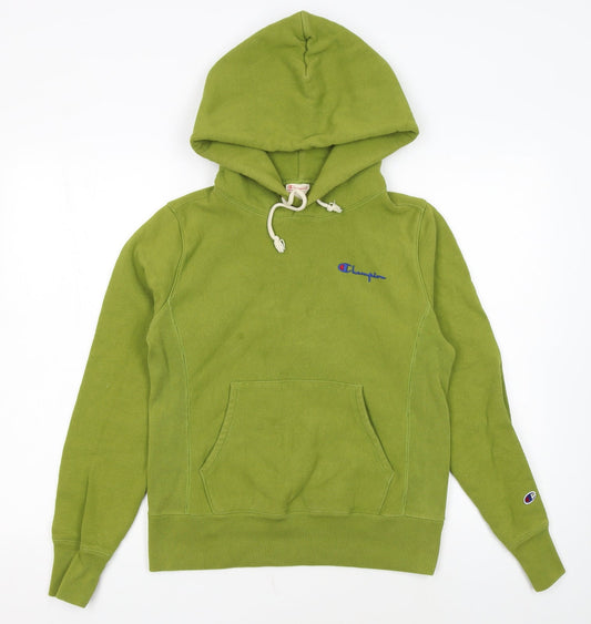 Preloved Champion Women's Green Pullover Hoodie Small Reverse Weave Warm Up - Front