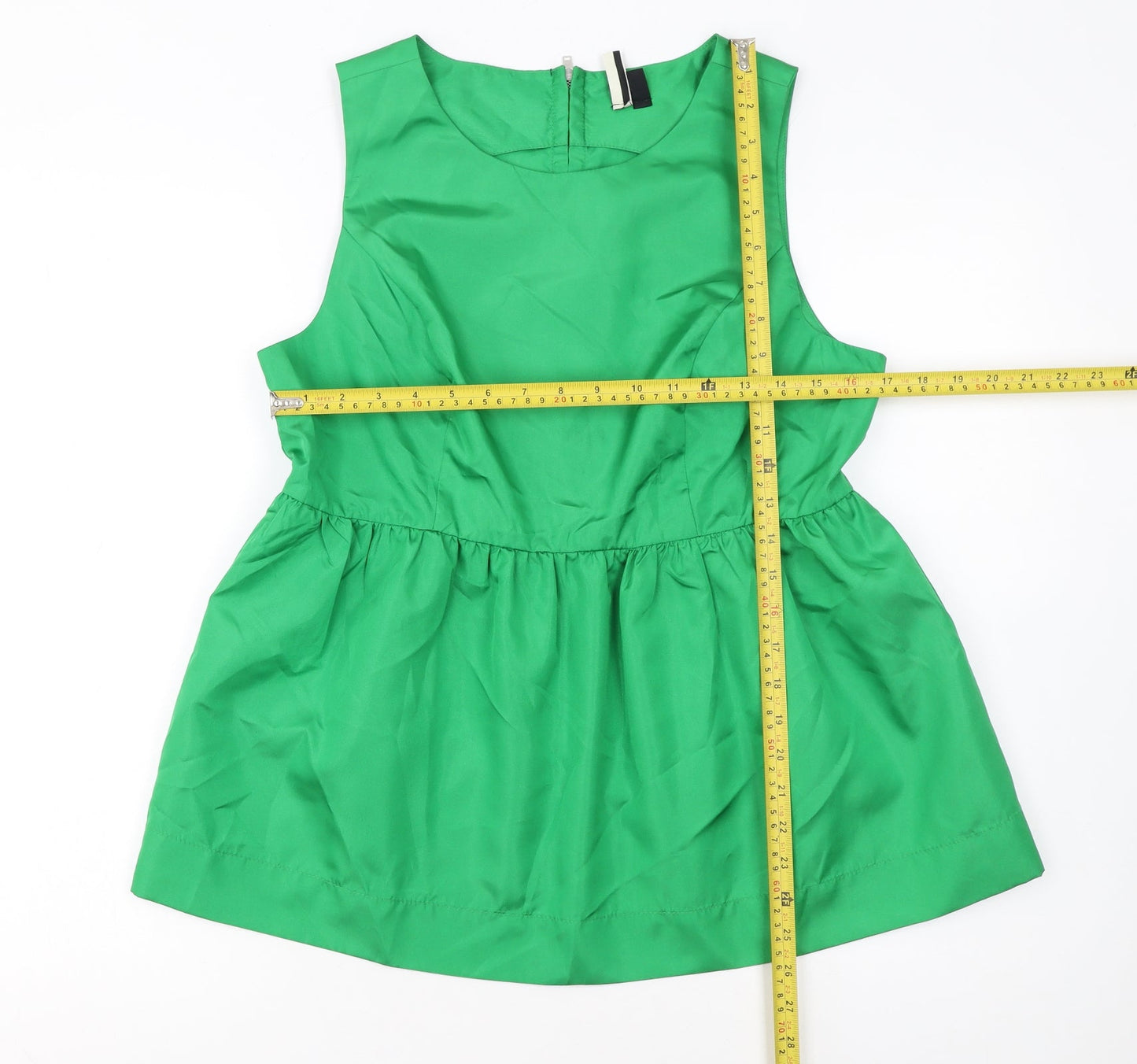 Topshop Women’s Green Sleeveless Tunic Blouse UK 14 Polyester Zip Back