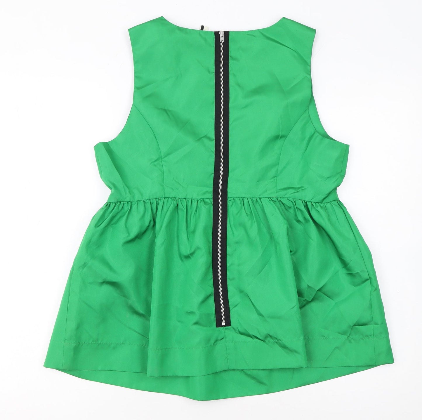 Topshop Women’s Green Sleeveless Tunic Blouse UK 14 Polyester Zip Back