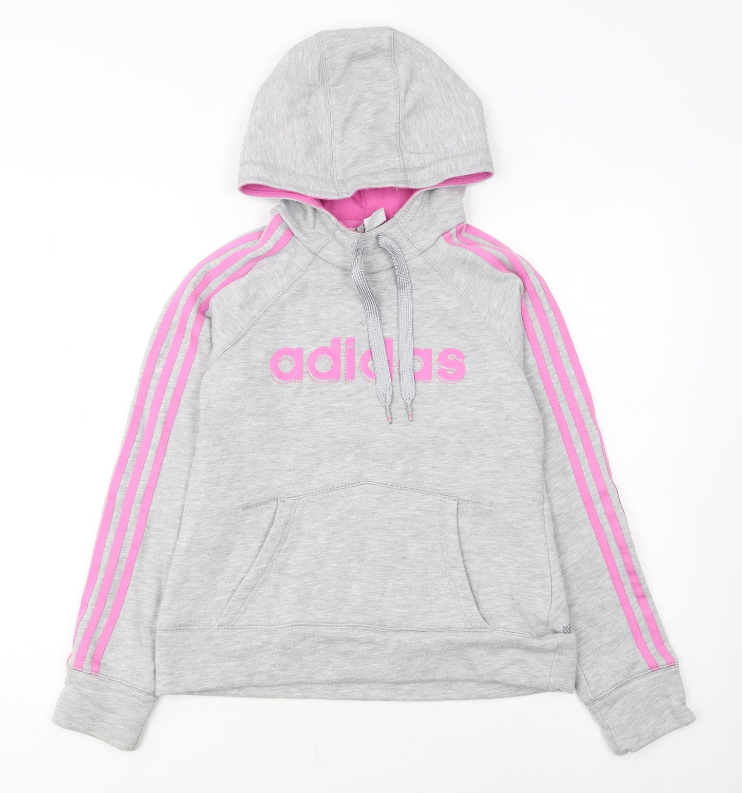 Adidas Womens Grey Pink Hooded Pullover Hoodie Size 12