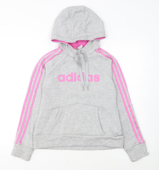 Adidas Womens Grey Pink Hooded Pullover Hoodie Size 12