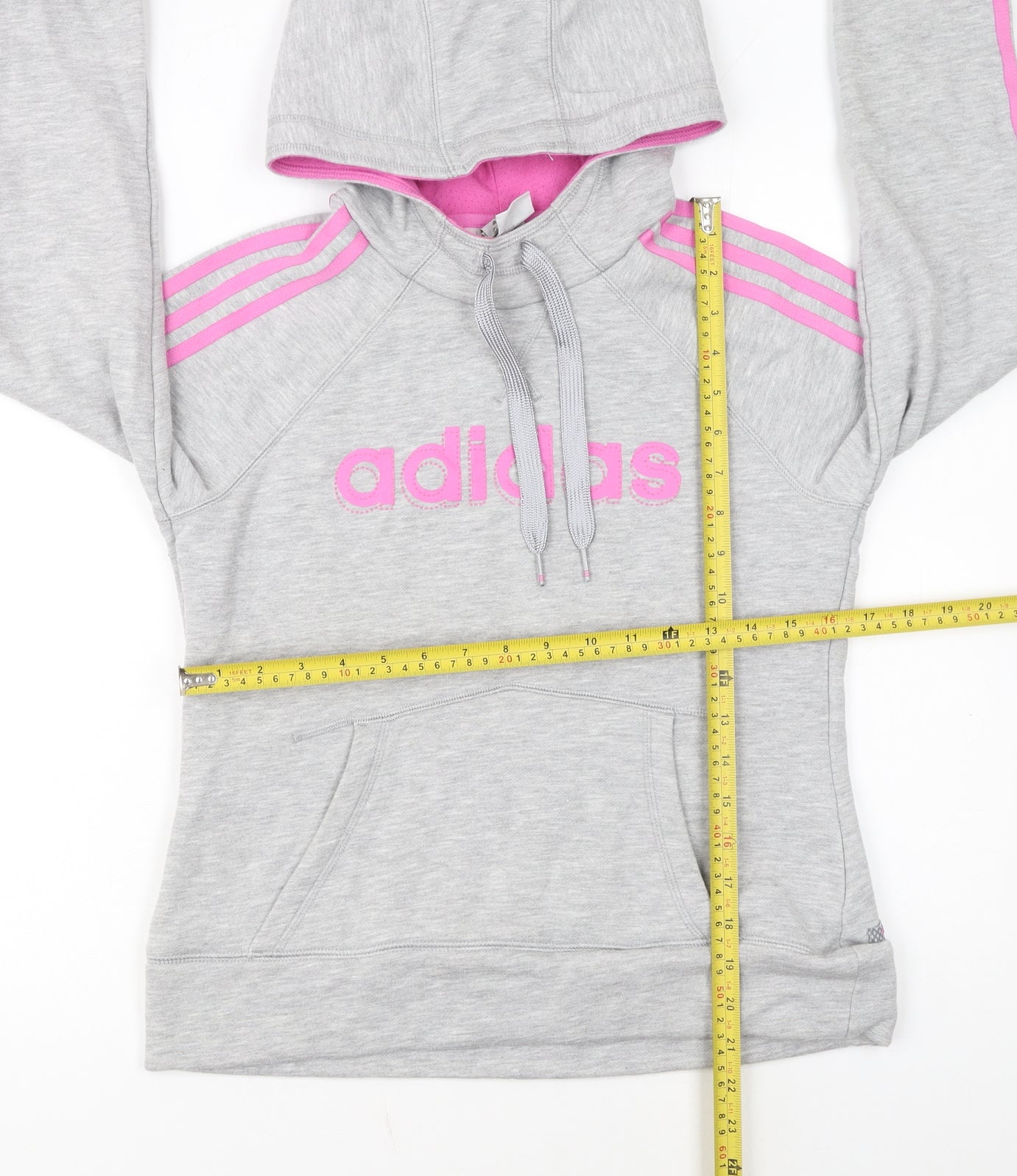 Adidas Womens Grey Pink Hooded Pullover Hoodie Size 12
