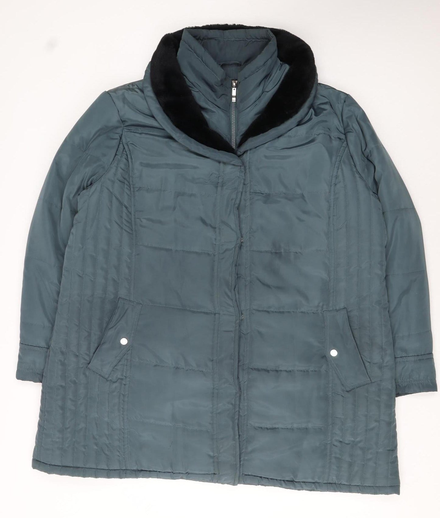 JBC Collection Womens Blue Long Puffer Coat Size 24 Faux Fur Collar