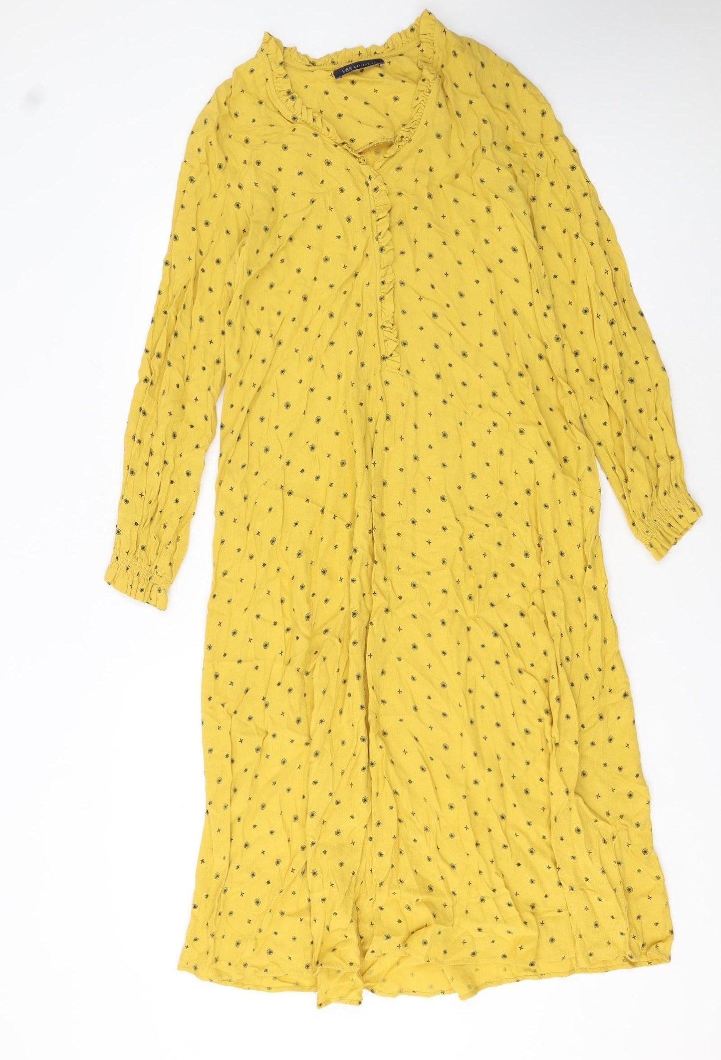 Marks and Spencer Women's Yellow A-Line Midi Dress Size S